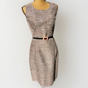 Worthington Metallic Tweed Sheath Midi Dress NWT Pink White Black Size 14